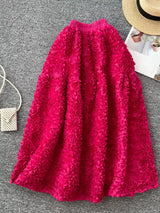 Elegant 3D Lace Trim High‑Waist A‑Line Midi Skirt - Trendsi - Flyclothing LLC