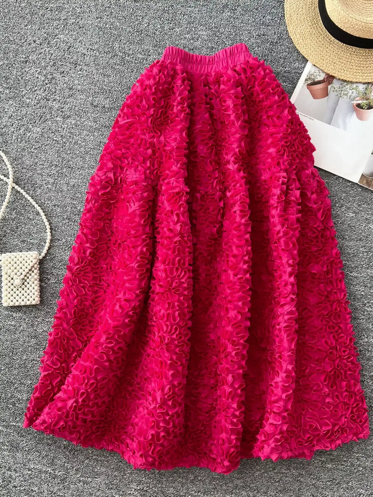 Elegant 3D Lace Trim High‑Waist A‑Line Midi Skirt - Trendsi - Flyclothing LLC