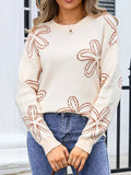 Flower Round Neck Dropped Shoulder Sweater - Trendsi - Flyclothing LLC