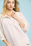 Umgee Striped Collared Neck Blouse - Trendsi - Flyclothing LLC