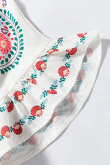 Floral Print Round Neck Ruffle Trim Blouse - Trendsi - Flyclothing LLC