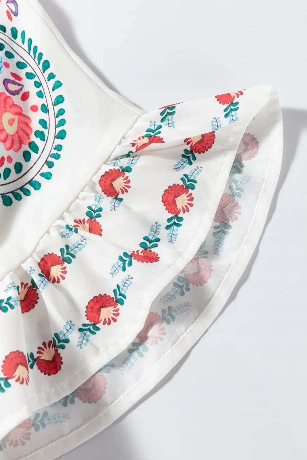 Floral Print Round Neck Ruffle Trim Blouse - Trendsi - Flyclothing LLC