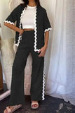 Contrast Trim Half Sleeve Top and Pants Set - Trendsi