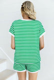 Striped Round Neck Short Sleeve Top and Shorts Set - Trendsi