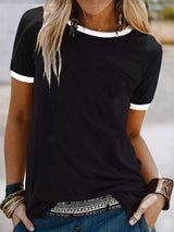 Casual Contrast Trim Short Sleeve T-Shirt - Trendsi - Flyclothing LLC