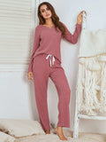 Notched Long Sleeve Top and Pants Set - Trendsi - Flyclothing LLC