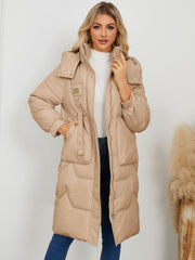 Long Sleeve Longline Hooded Winter Coat - Trendsi