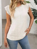 Lace Detail Round Neck Cap Sleeve Top - Trendsi