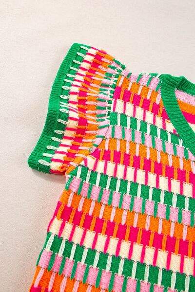 Contrast Striped V-Neck Knit Top - Trendsi - Flyclothing LLC