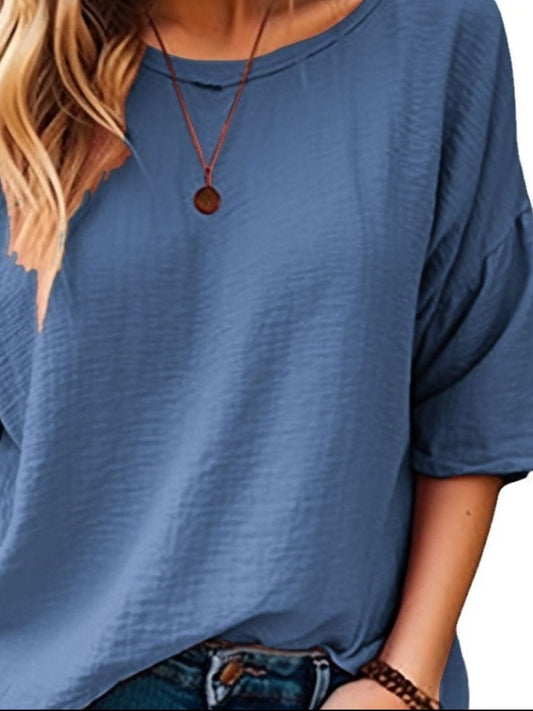 Full Size Round Neck Half Sleeve T-Shirt Plus Size - Trendsi
