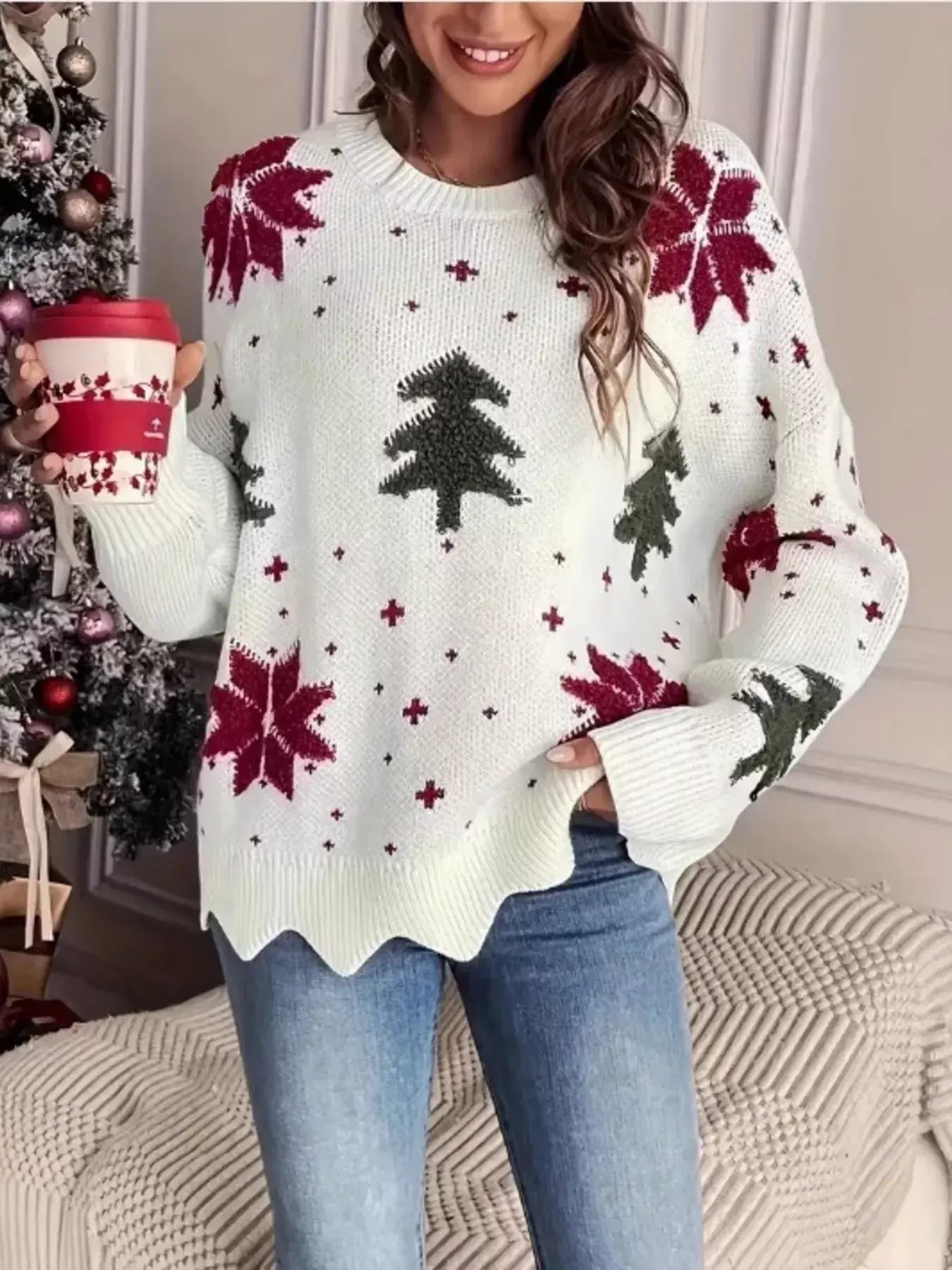 Christmas Tree Pattern Round Neck Sweater - Trendsi - Flyclothing LLC