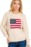 Zenana American Flag Crew Neck Sweater - Trendsi - Flyclothing LLC