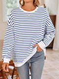 Striped Round Neck Long Sleeve Sweatshirt - Trendsi - Flyclothing LLC