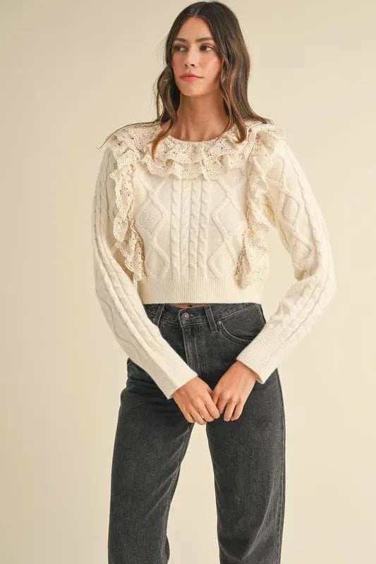 MABLE Ruffled Lace Crochet Sweater - Trendsi - Flyclothing LLC