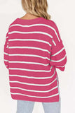 Stripe Drop Shoulder Side Slit Knit Top - Trendsi - Flyclothing LLC