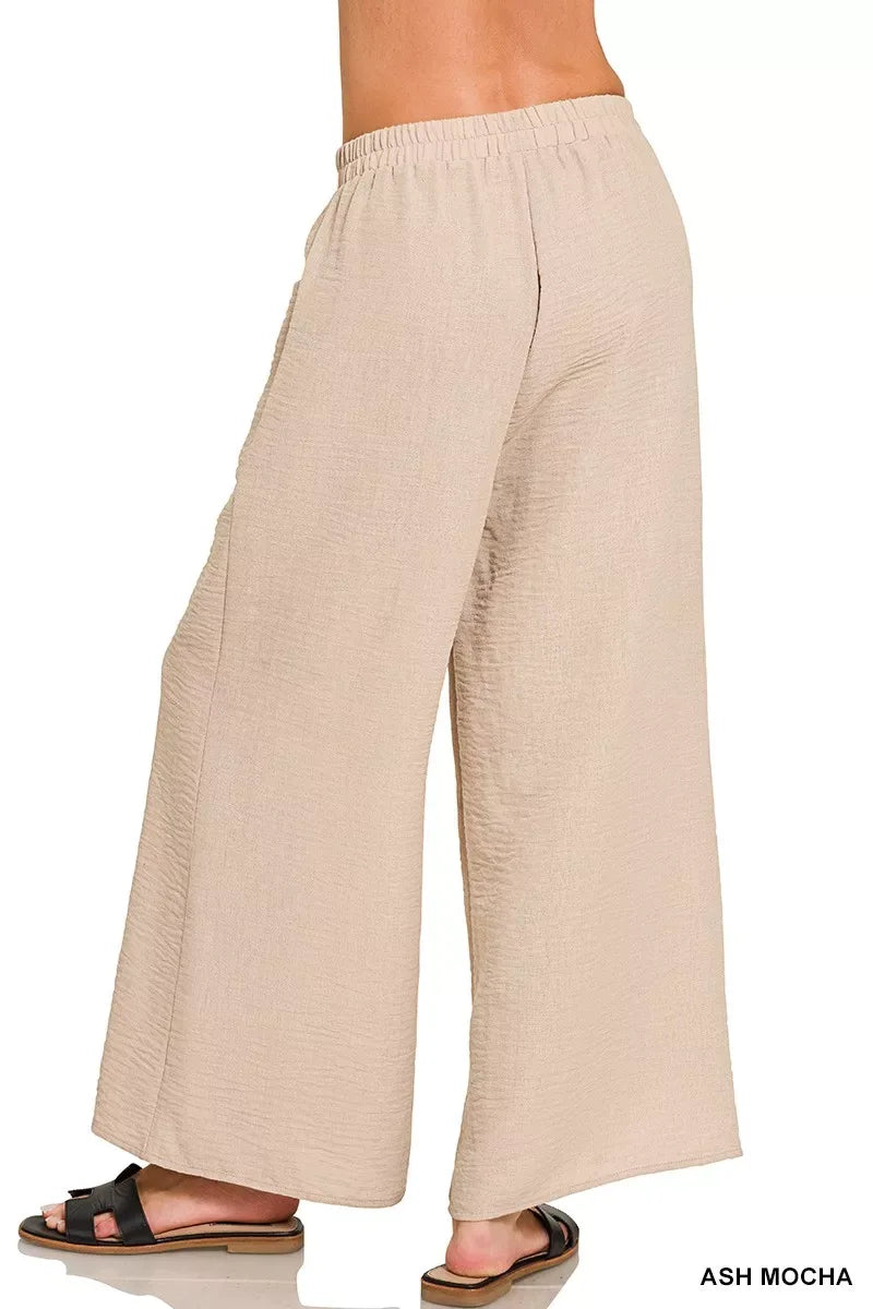 Zenana Woven Airflow Elastic Waistband Pants - Trendsi - Flyclothing LLC