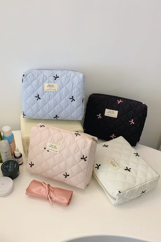 Bow Embroidered Quilted Storage Bag - Trendsi