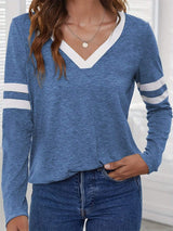 Heathered V-Neck Long Sleeve T-Shirt - Trendsi - Flyclothing LLC
