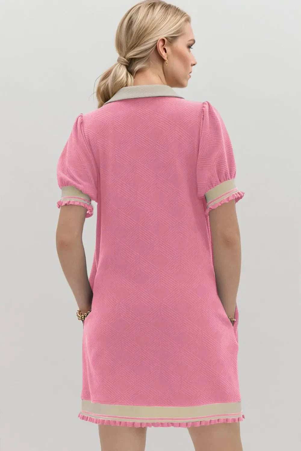 Oh Frill Contrast Trim Johnny Collar Short Sleeve Mini Dress - Trendsi - Flyclothing LLC