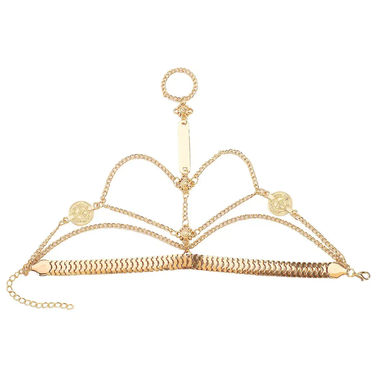 Multi Layered Chain Bracelet with Finger Ring - Trendsi - Flyclothing LLC