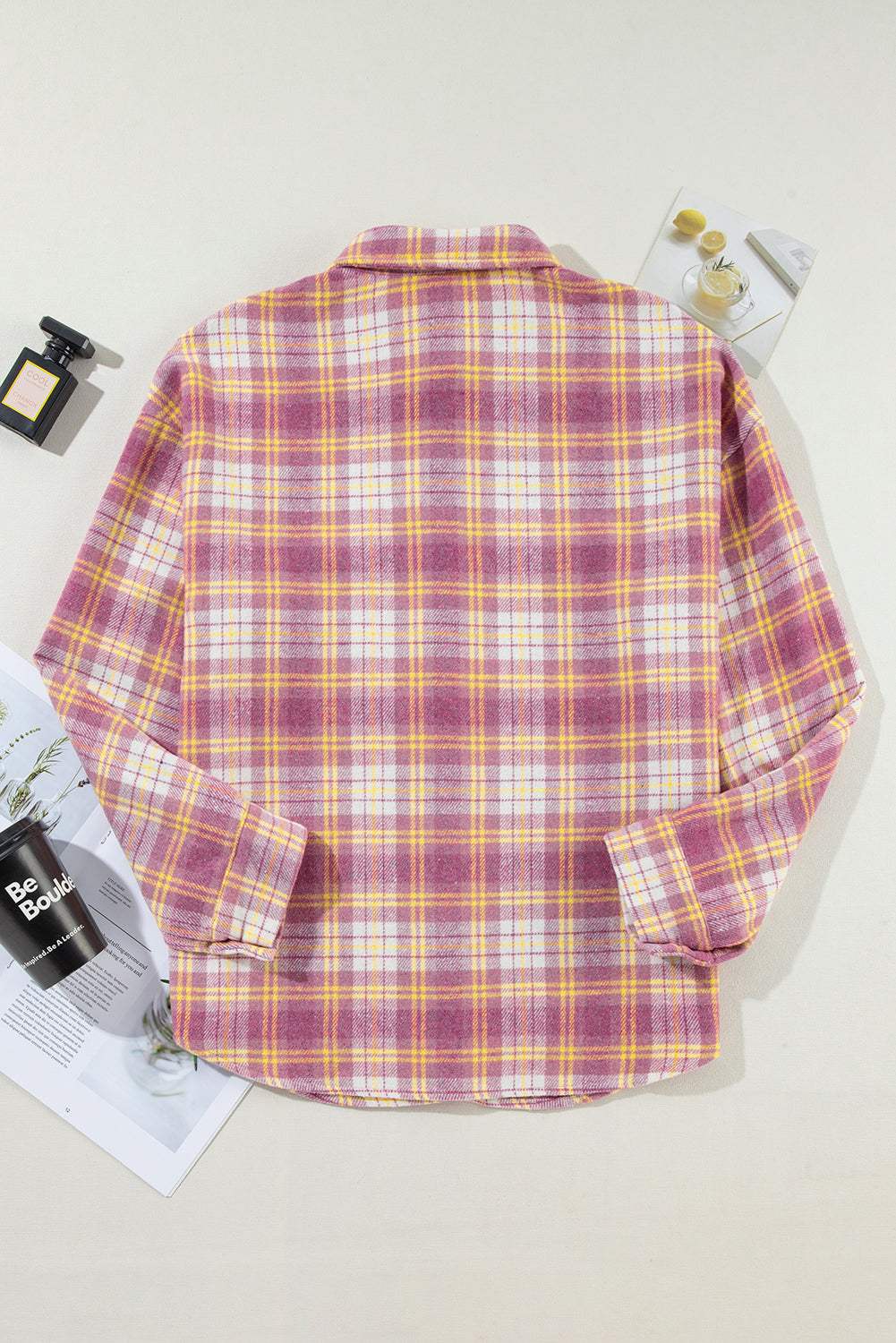 Plaid Collared Neck Button Up Shacket - Trendsi - Flyclothing LLC
