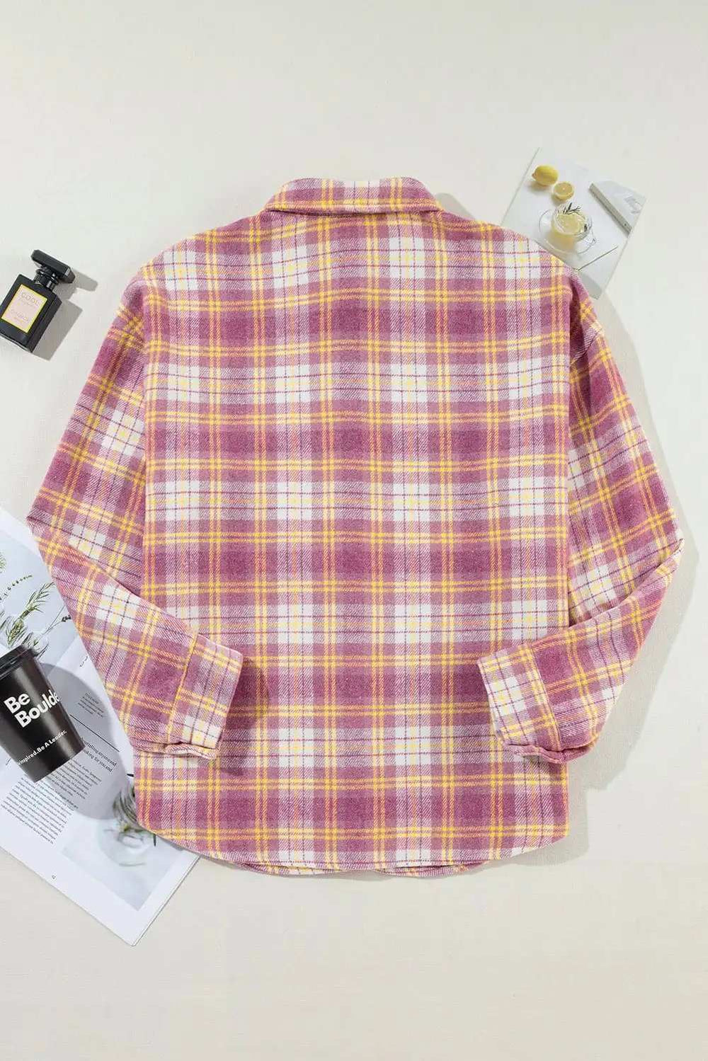 Plaid Collared Neck Button Up Shacket - Trendsi - Flyclothing LLC