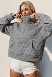 Double Take Half Zip Long Sleeve Quilted Sweatshirt with Pocket - Trendsi