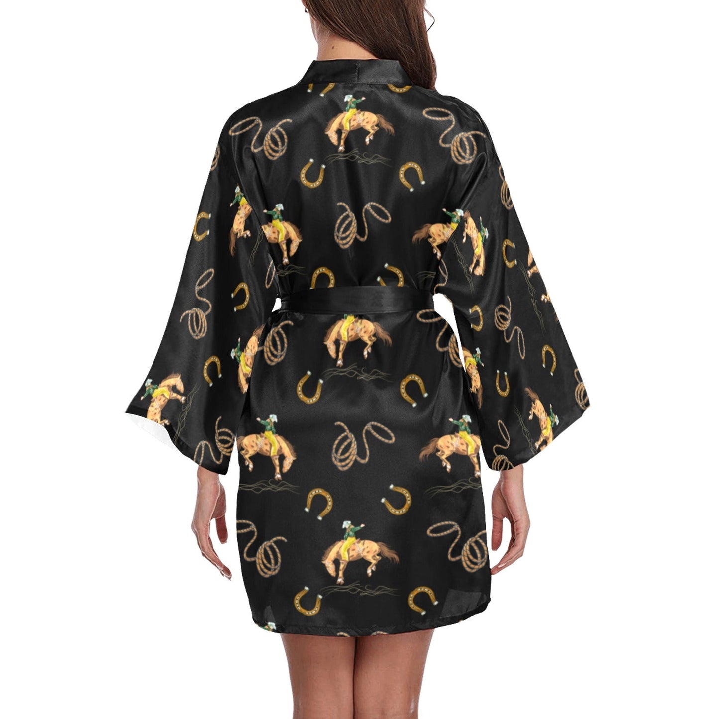 Baha Ranch Rodeo Cowboy Satin Kimono Sleeve Robe