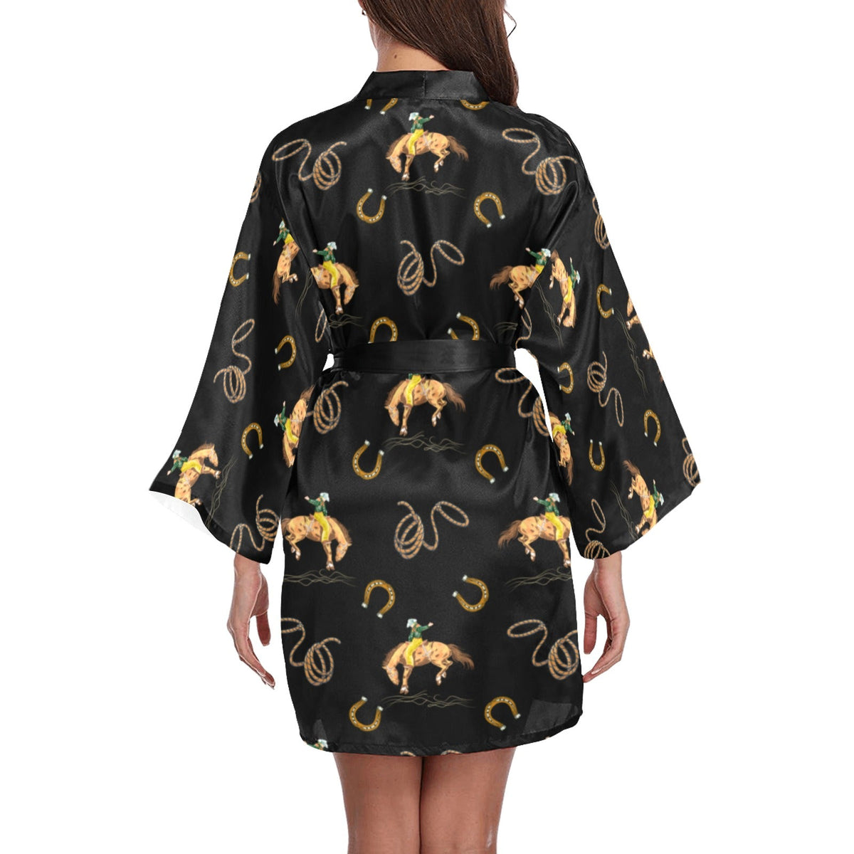 Baha Ranch Rodeo Cowboy Satin Kimono Sleeve Robe - Baha Ranch Western Wear - Flyclothing LLC