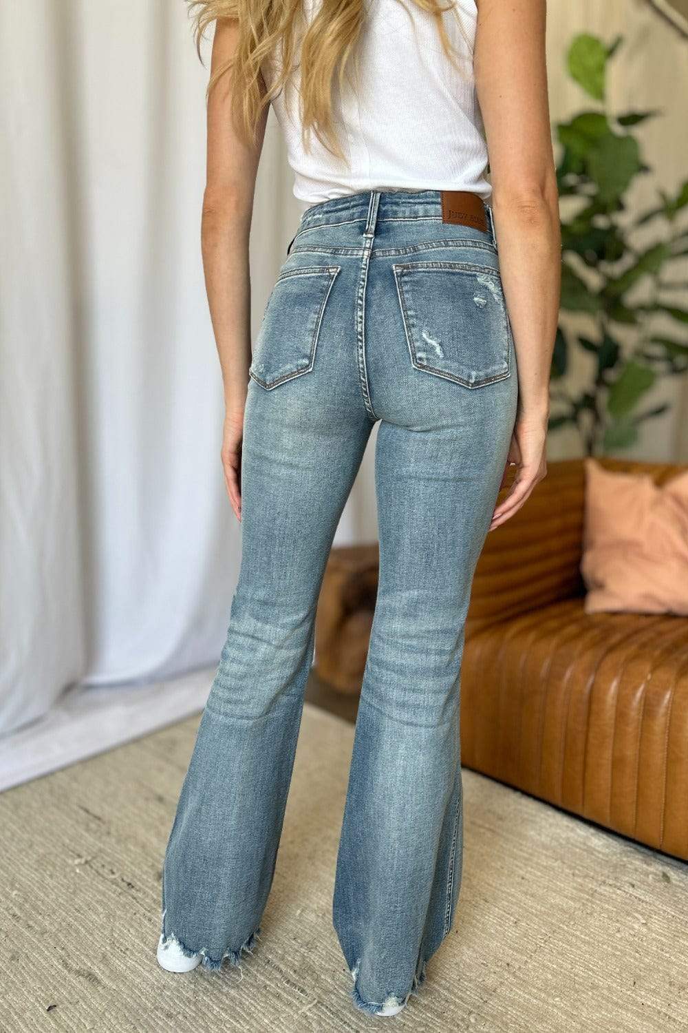 Judy Blue Full Size Medium Rise Tummy Control Destroy Flare - Trendsi - Flyclothing LLC
