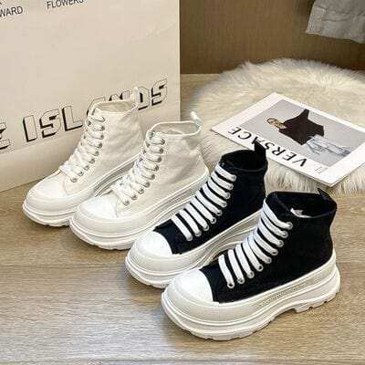 Lace Up Canvas Platform Sneakers - Trendsi - Flyclothing LLC
