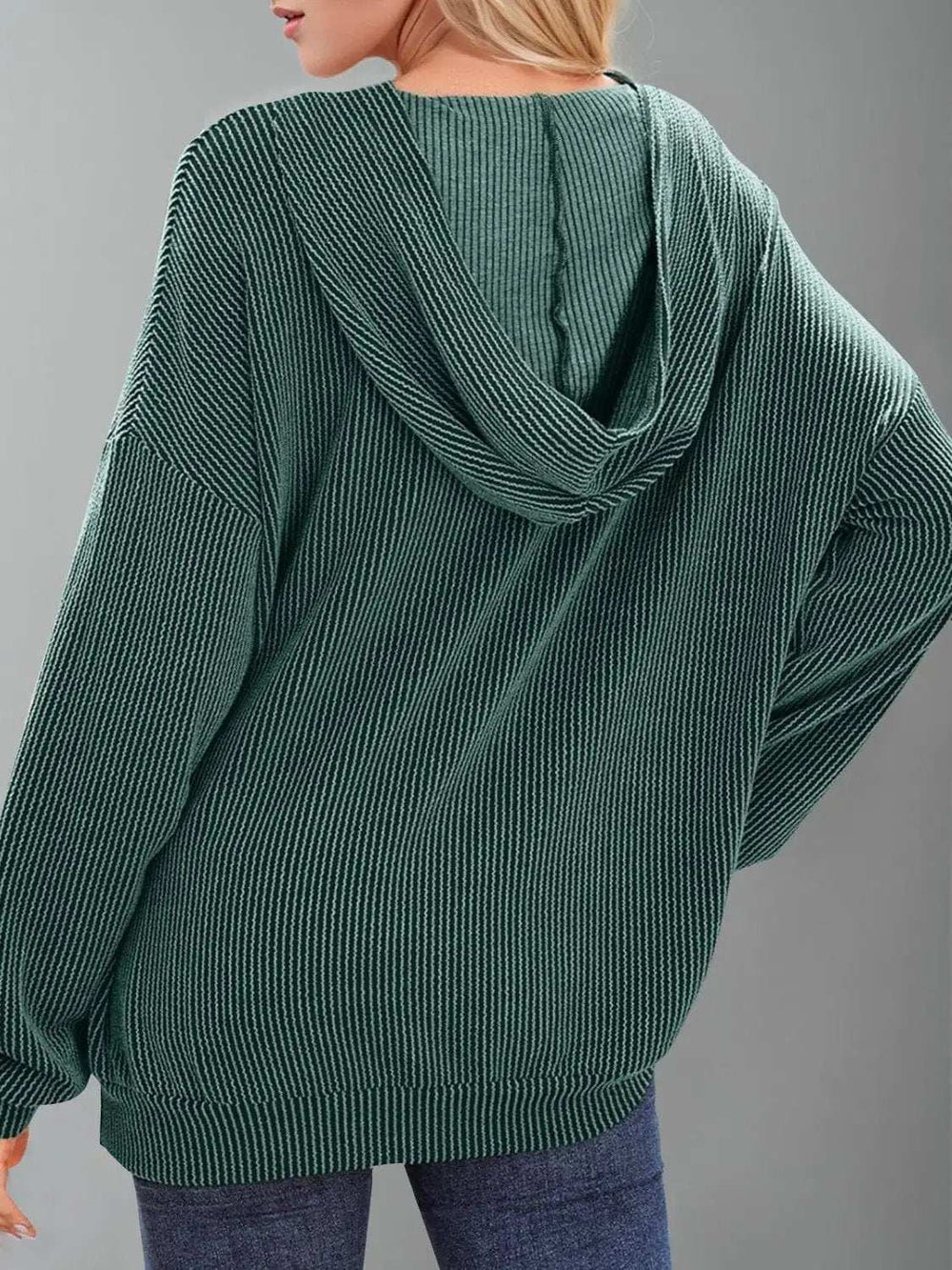 Double Take Textured Kangaroo Pocket Long Sleeve Hoodie - Trendsi - Flyclothing LLC