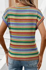 Multicolour Striped Twist Hem Cap Sleeve Top - Trendsi - Flyclothing LLC