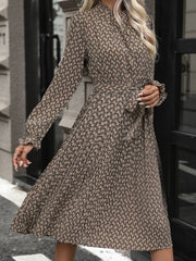 Perfee Printed Mock Neck Flounce Sleeve Dress - Trendsi