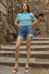 Kancan Distressed Button-Fly High Waist Denim Shorts - Trendsi - Flyclothing LLC