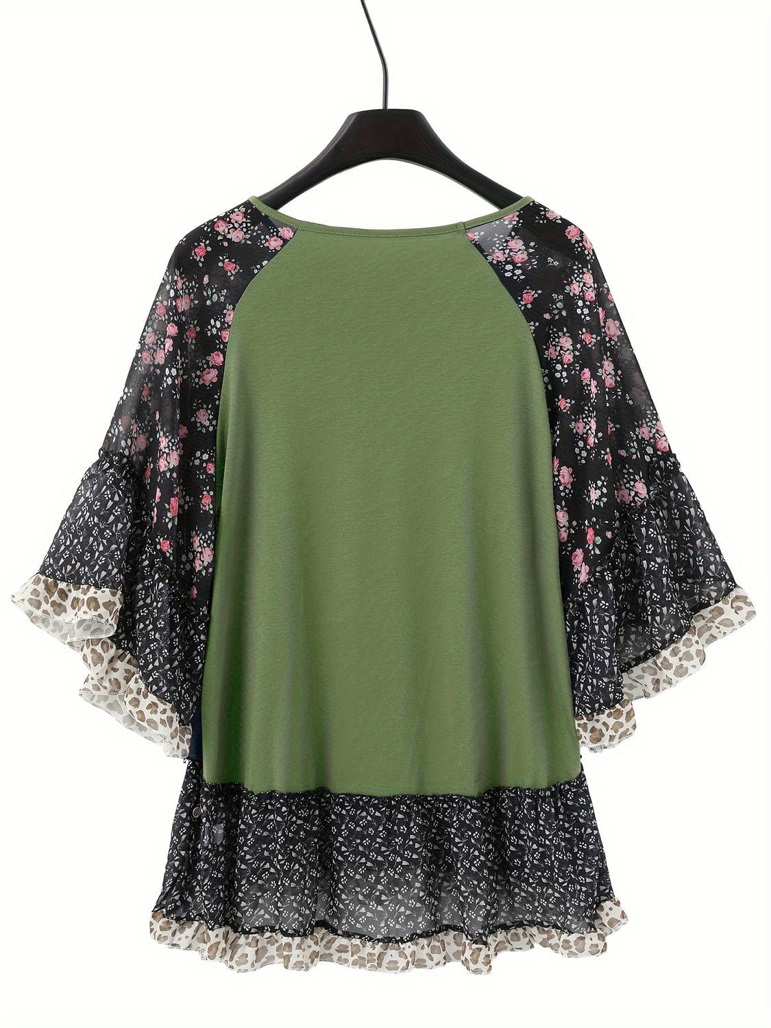 Full Size Frill Printed Round Neck Half Sleeve Blouse - Trendsi