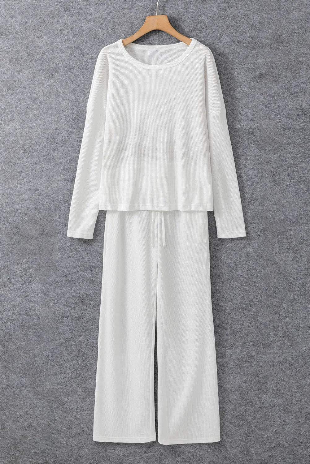 Round Neck Long Sleeve Top and Drawstring Pants Lounge Set - Trendsi - Flyclothing LLC