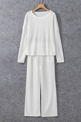 Round Neck Long Sleeve Top and Drawstring Pants Lounge Set - Trendsi - Flyclothing LLC