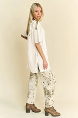 Davi & Dani Short Sleeve Side Slit T-Shirt with Pockets - Trendsi - Flyclothing LLC