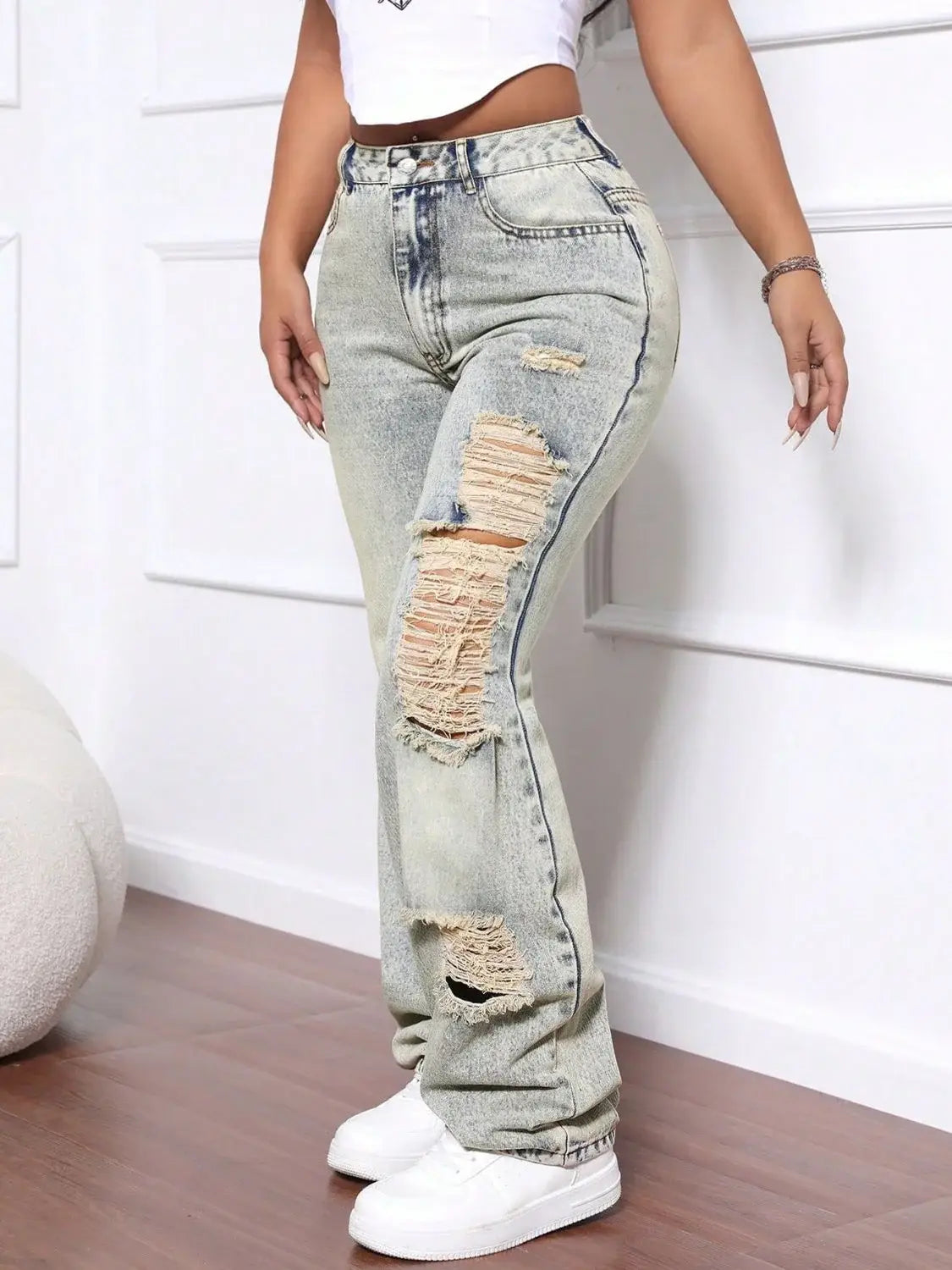 Distressed High Waist Jeans - Trendsi - Flyclothing LLC