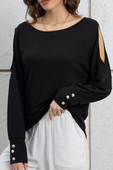 Cutout Round Neck Long Sleeve Top - Trendsi - Flyclothing LLC