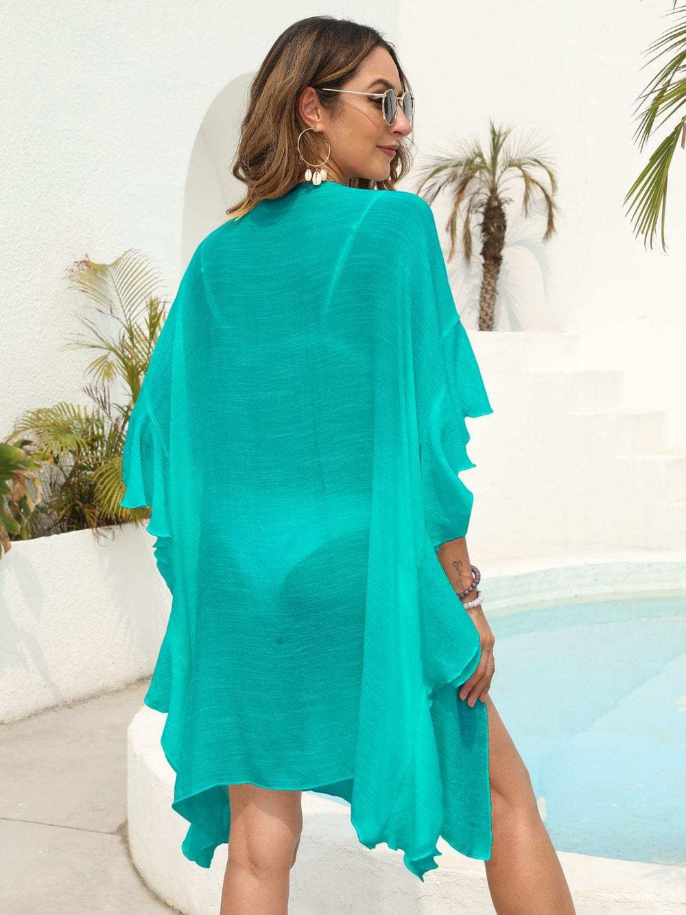 Ruffled Open Front Cover-Up - Trendsi - Flyclothing LLC