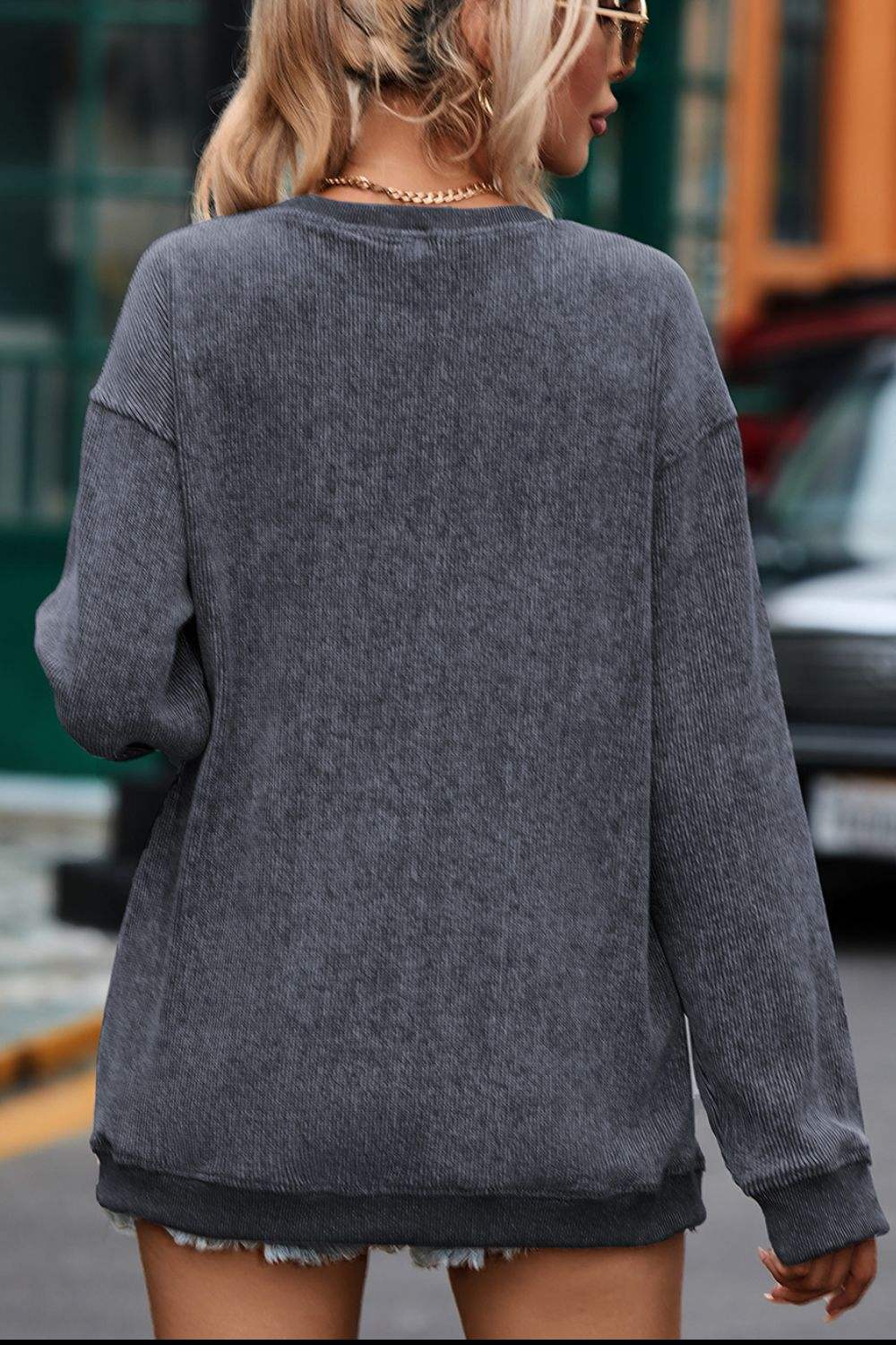 Glitter Ghost Round Neck Long Sleeve Sweatshirt - Trendsi - Flyclothing LLC