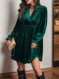 Ruched Surplice Flounce Sleeve Mini Dress - Trendsi
