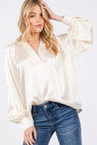 SAGE + FIG Notched Long Sleeve Blouse - Trendsi