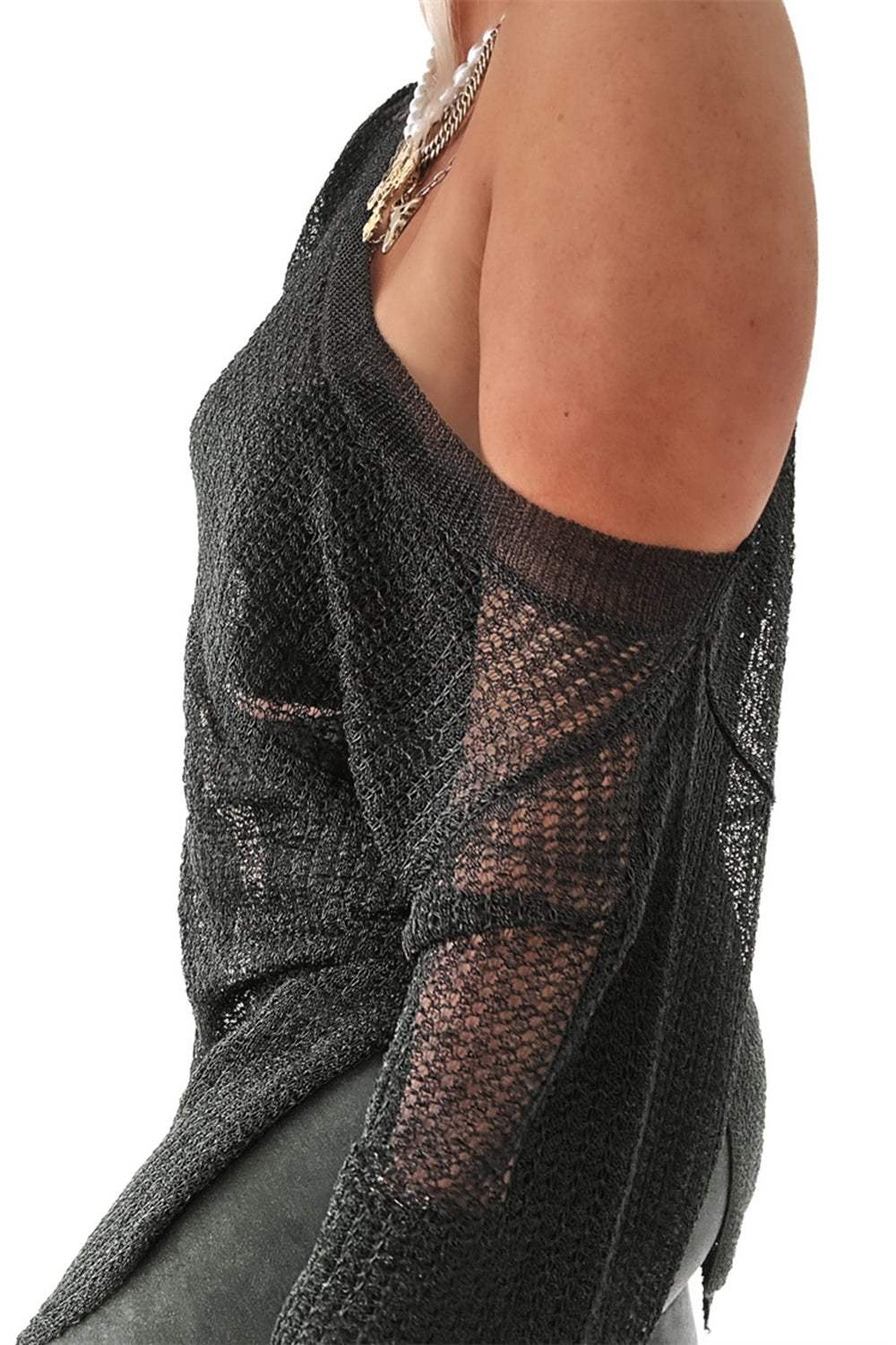 Side Slit Long Sleeve Knit Cover Up - Trendsi - Flyclothing LLC