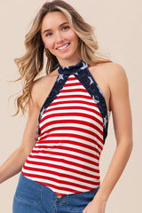 BiBi Stripe Jersey with Star Halter Neck with Tie Back - Trendsi - Flyclothing LLC