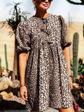 Leopard Short Sleeve Mini Dress - Trendsi - Flyclothing LLC