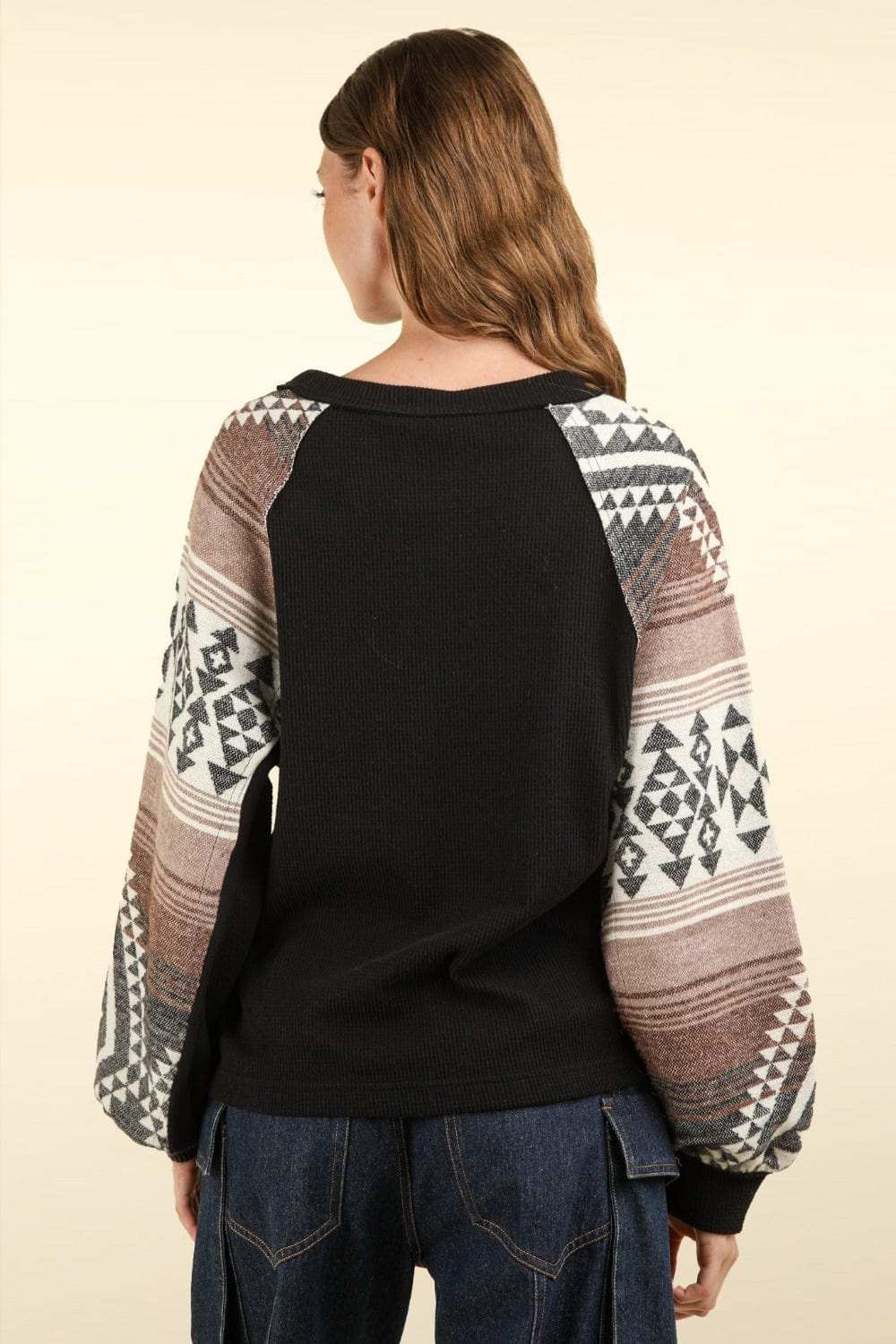 VERY J Printed Long Sleeve Round Neck Knit Top - Trendsi - Flyclothing LLC