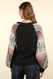 VERY J Printed Long Sleeve Round Neck Knit Top - Trendsi